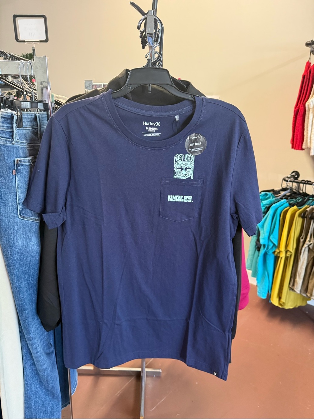 Hurley Navy Short-Sleeve Pocket Tee with Teal Graphic